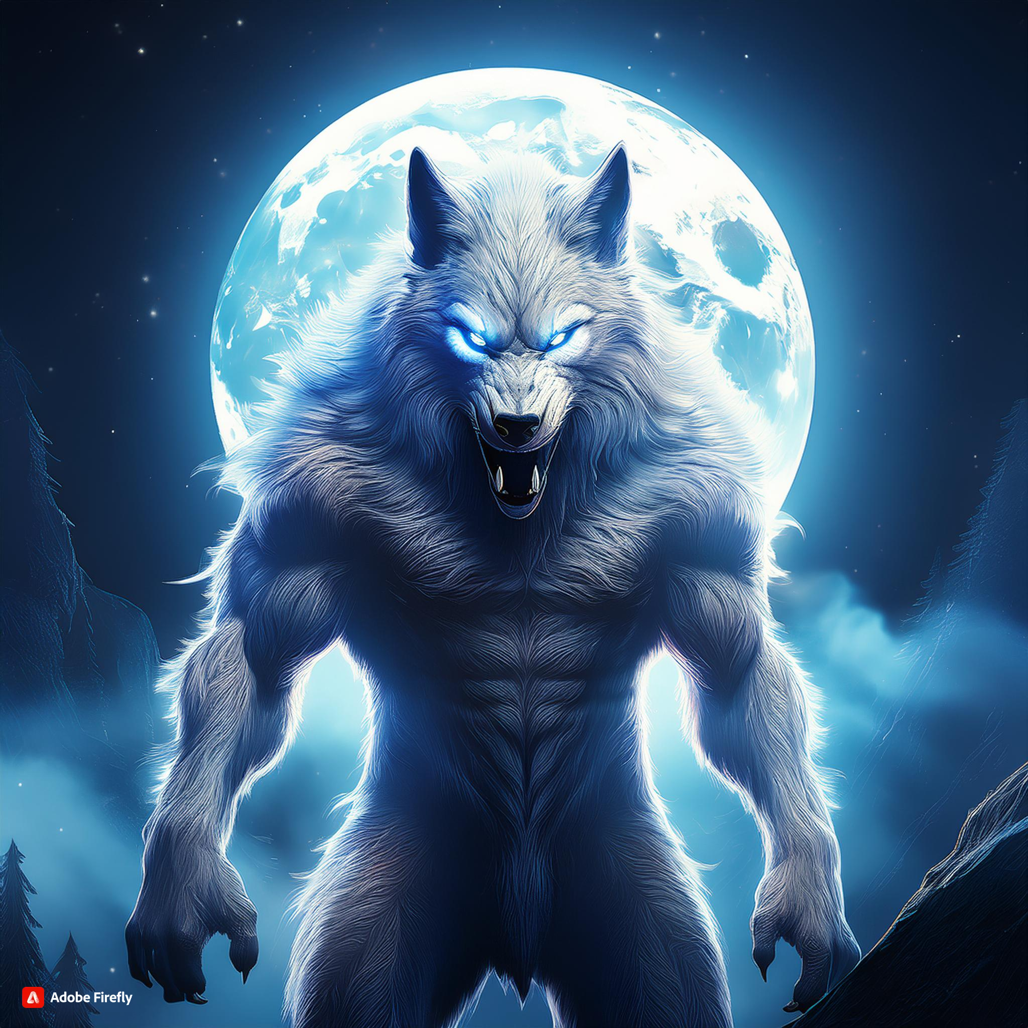 Werewolf standing under moon